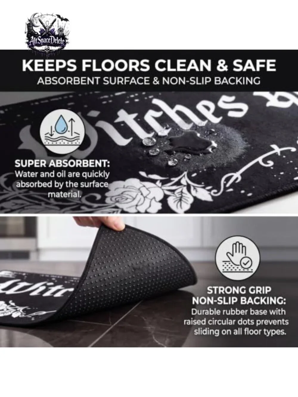 2 Pc Halloween Kitchen Rugs Witchy Floor Mats Gothic Home Decor